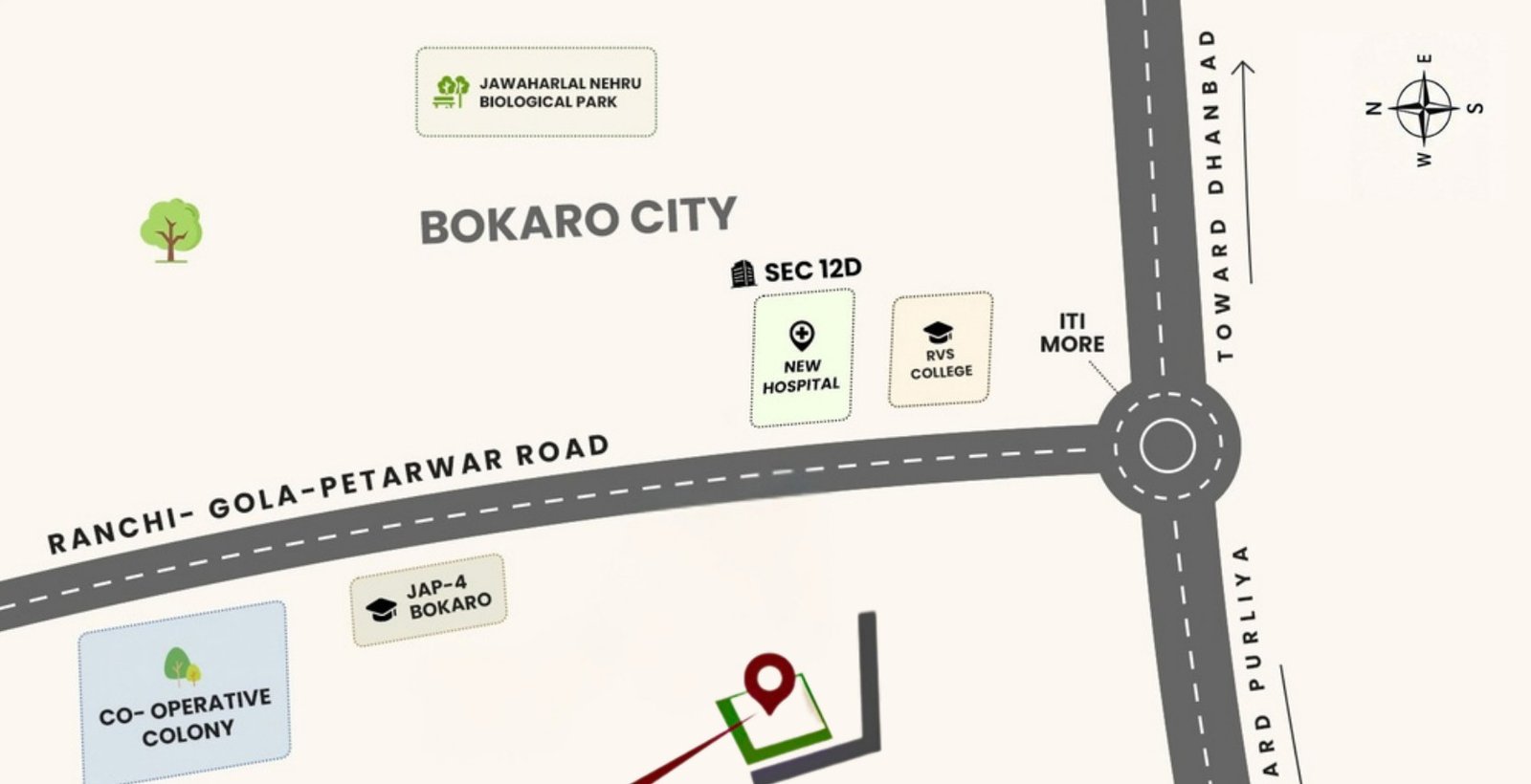 Location map showing Shree Sai Enclave near Ranchi-Gola-Petarwar Road in Bokaro City